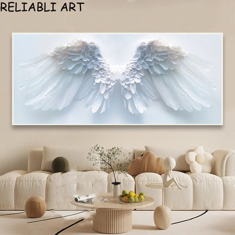 Nordic Style Angel White Feather Posters and Prints Canvas Painting Wall Art Pictures for Living Room Home Decor No Frame