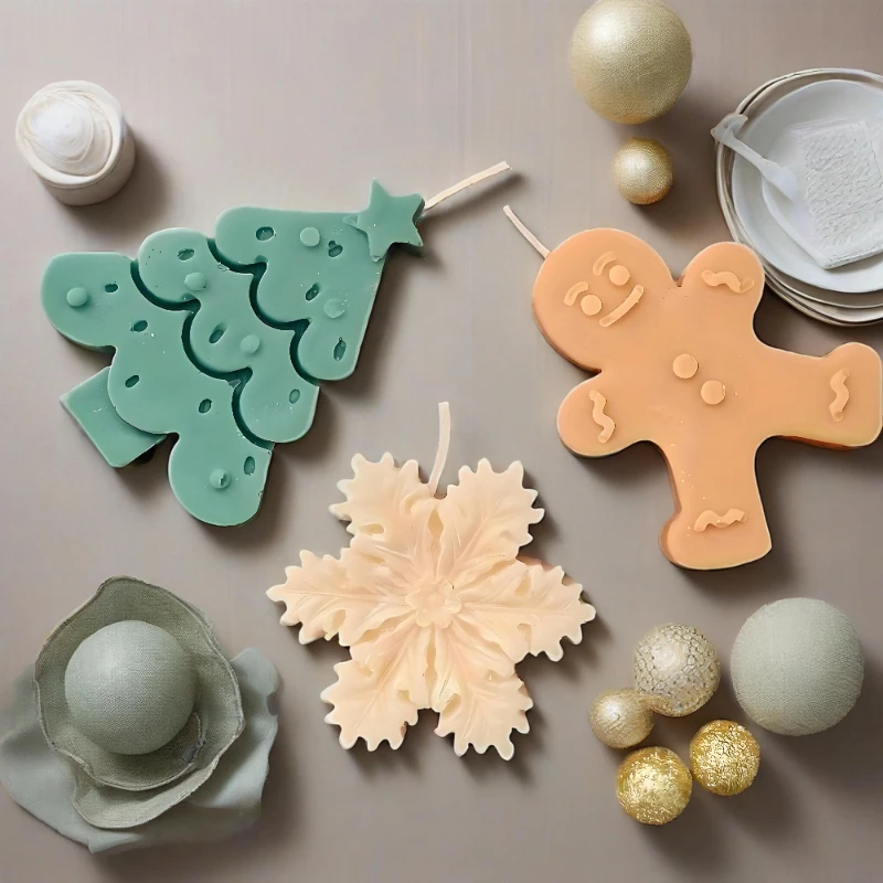 3 stücke Silikon Kerze Form Set Weihnachten Baum Lebkuchen Mann Schneemann DIY Zeichnung Animation Yeso Ton Harz Dekoration Form