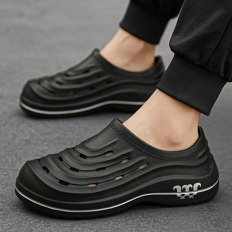 

Пара новых мужских сабо, износостойкая, нескользящая, удобная пляжная обувь, дышащие сандалии для вождения на открытом воздухе.