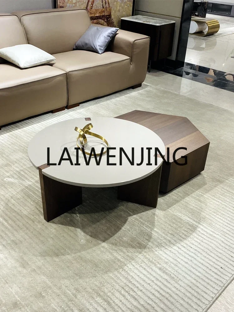 

Italian minimalist solid wood coffee table round medieval style home living room retro style wabi sabi style