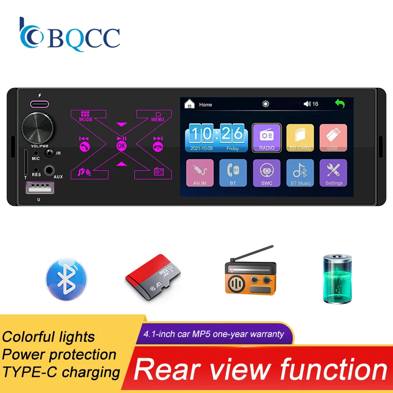 

BQCC 4.1inch Car Radio 1Din Audio Stereo FM Bluetooth Steering Wheel Remote Control Car MP5 player Autoradio