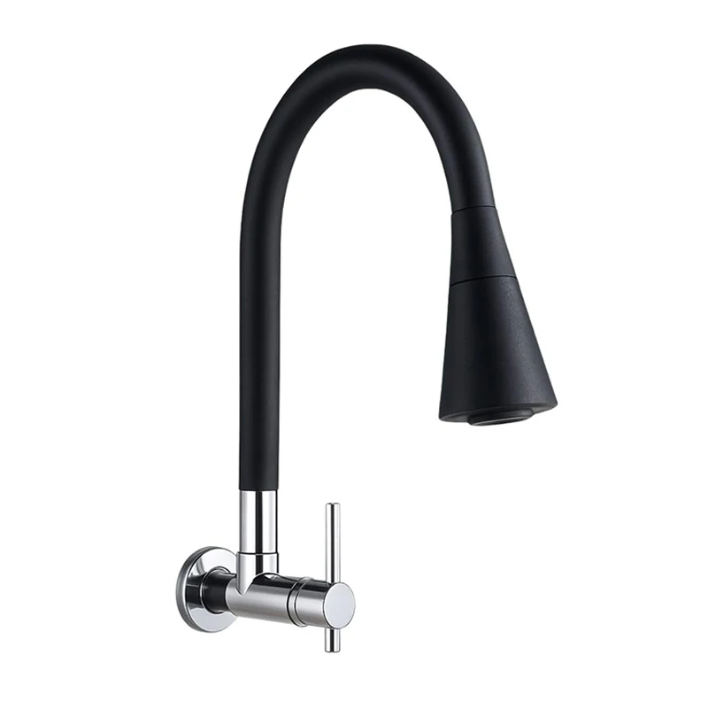 Torneira De PAREDE Flexível Para Cozinha Moderna 2 Jatos 1/4 de Volta Cor Preta Abs Silicone