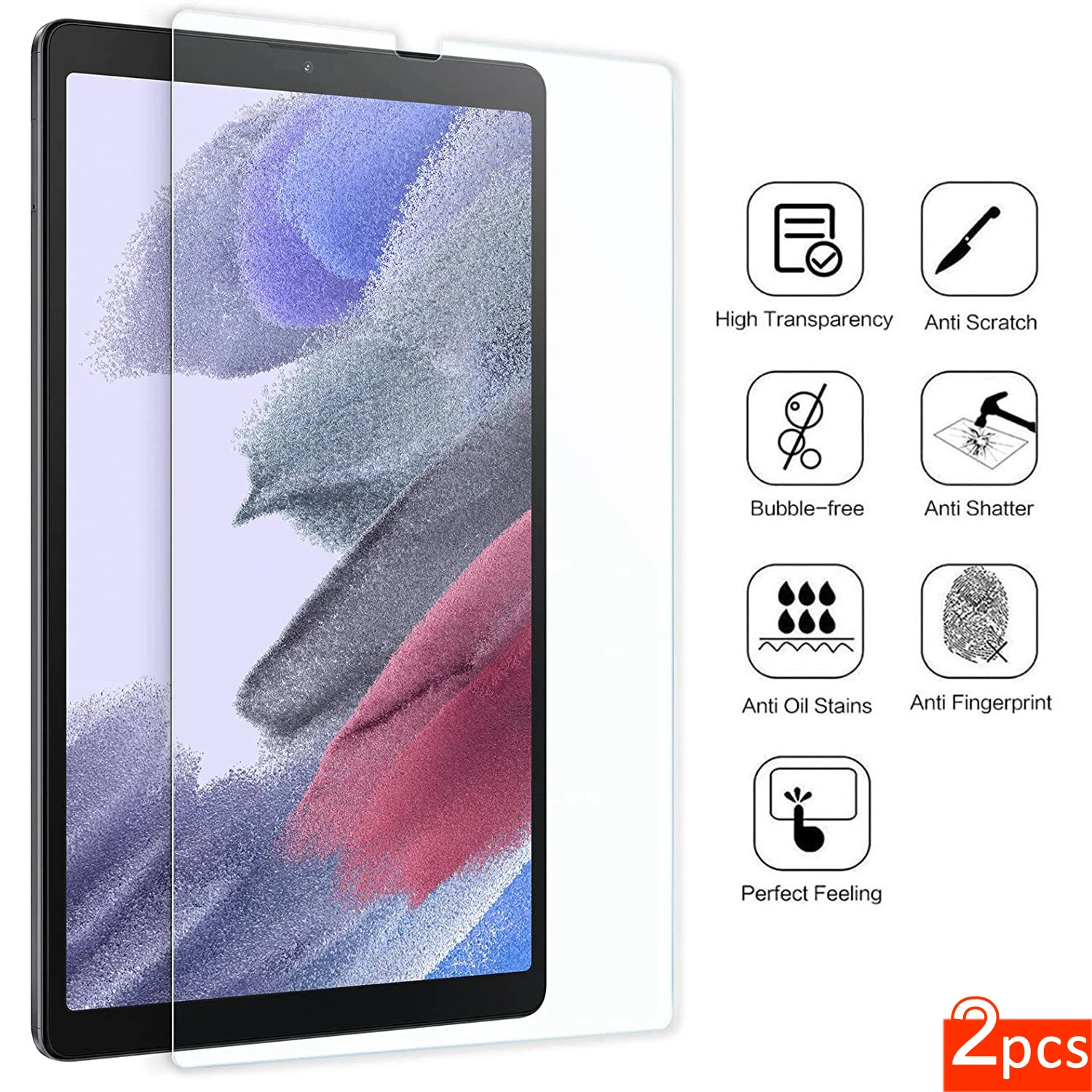 

2Pcs Glass for Samsung Tab Screen Protector S10 S9 S8 S7 Plus FE A9 A8 A7 S6 Lite Full Coverage Clear 9D Anti-explosion Film