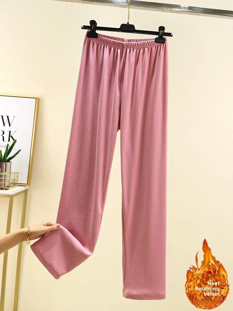 Thickened Fleece Leisure Pants Double-Sided Velvet Home Sleepwear Women's Fleece-Lined Self-Heating Warm Wide Leg Pants