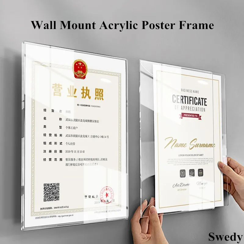 A4 Wall Mount 8.5 x 11 Inch Acrylic Sign Holder Stand Restaurant Menu Paper Price Listing Picture Photo Poster Flyer Frame