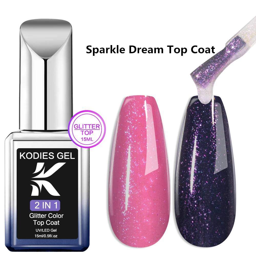 KODIES GEL Chrome Top Coat UV Gel Nail Polish Aurora Flash Pigment Nail Art Finish Glitter Topcoat No Wipe Semi Permanent Sealer