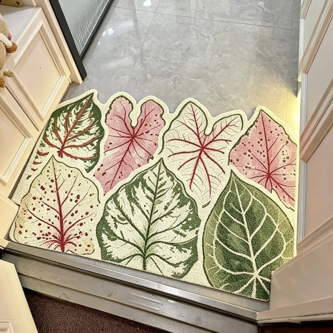 Colorful Leaf PVC Silk Loop Doormat Cuttable Anti Slip Entrance Foot Mat Household Front Door Dirt Trapping Wear-resistant Rug
