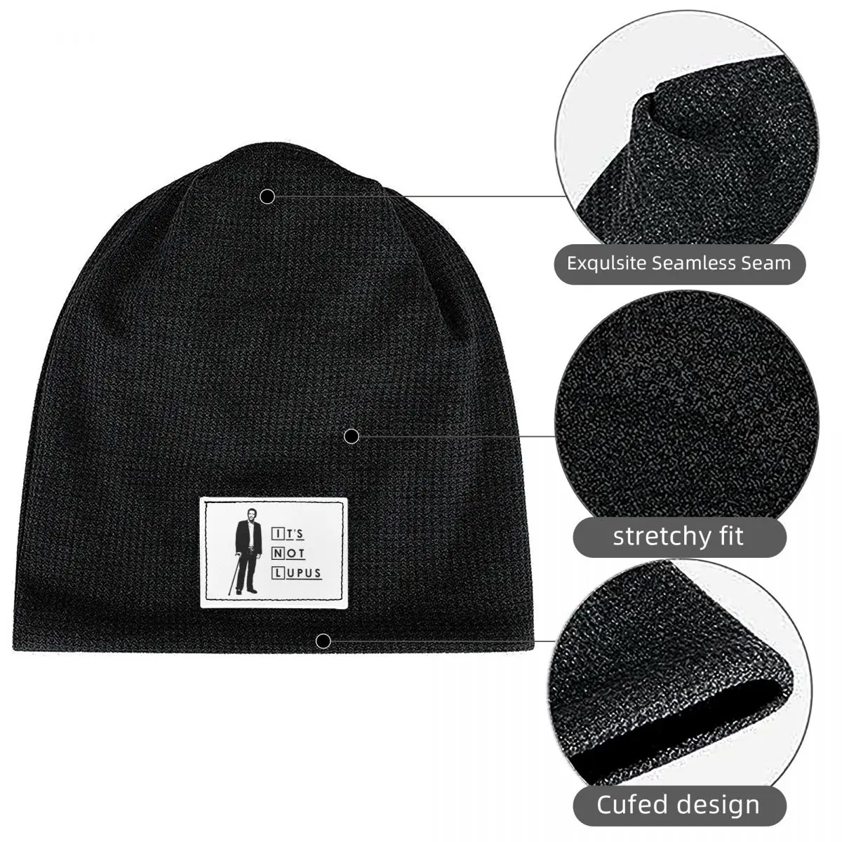 Dr House - It's Not Lupus Waffle Knit Fleece Lined Beanie with PU Leather Patch Unisex Warm Winter Soft Cap