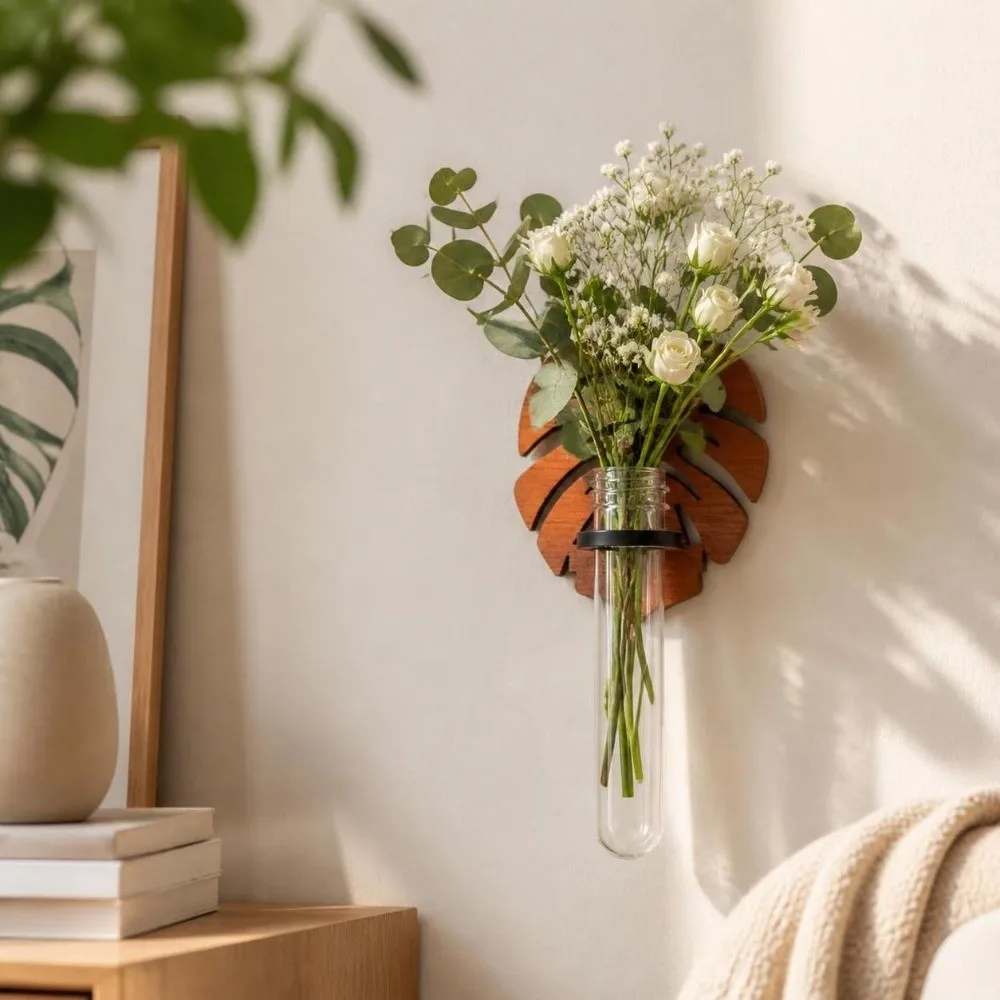 Water Plant Tube Stand Wooden Hydroponic Planter Shelf Vase Home Ornaments Wall Mounted Planter Retro Cloud Flower Pot Indoor