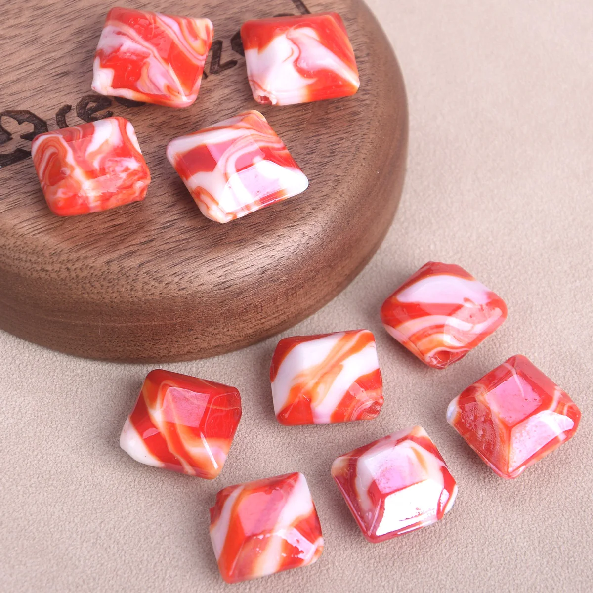 

10pcs 21x20mm Red Rhombus Shape Handmade Lampwork Glass Loose Beads For DIY Crafts Jewelry Making Findings