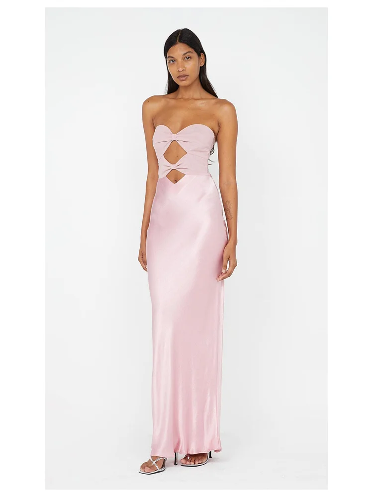 Robe de soirée plissée avec nœud Chic, personnalisée, sans manches, décolleté en cœur, poitrine plissée, Design creux Central