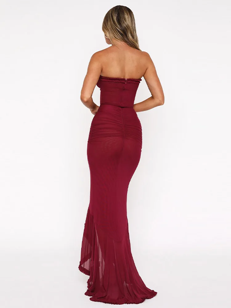 Lady Trendy Classical High Design Elegant Robe Formal Office Party Off Shoulder Long Dresses Shaping Irregular Ruffled Hem Gown