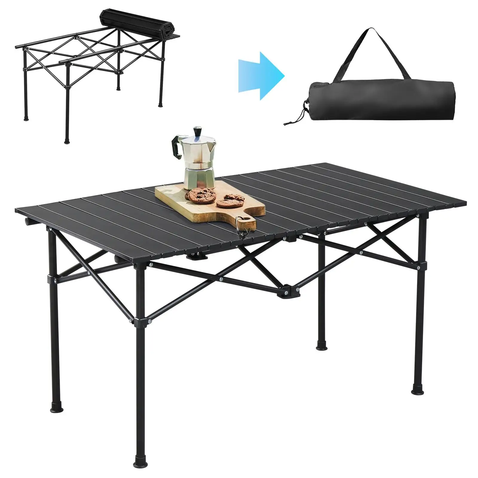 Ultralight Portable Folding Camping Table - Collapsible Outdoor Table for Hiking, BBQ, and for travel - 37x20 in, Black