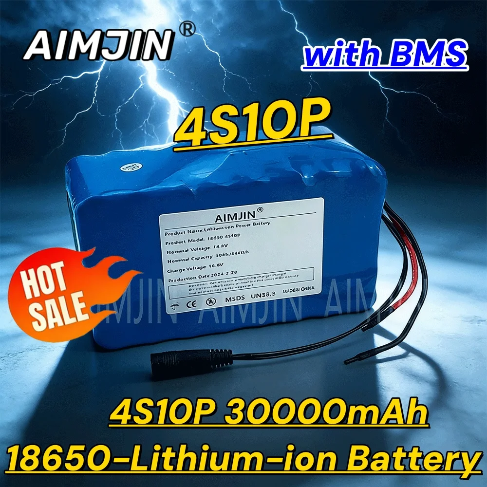 

4S10P 30000mAh 444Wh 14.8V Lithium Battery Pack with 50A BMS for Inverter Smart Robot High-power Equipment Etc ✨
