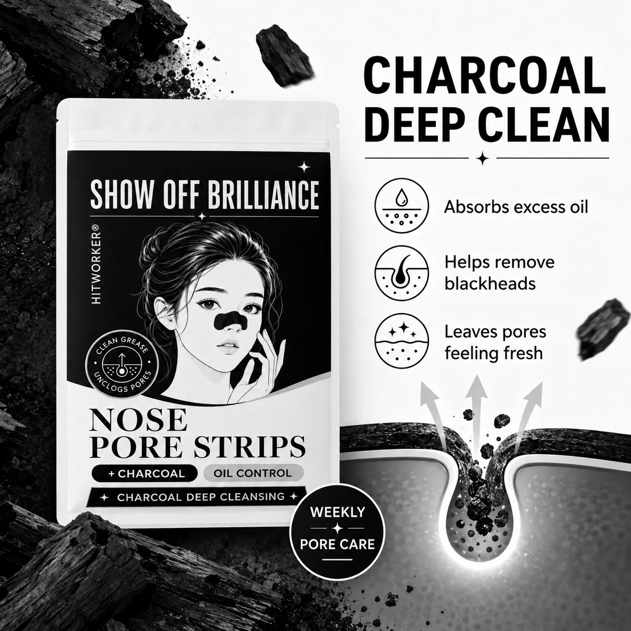 10/30pcs Charcoal Nose Strips for Deep Pore Cleansing, Effectively Remove Blackheads, Purify Skin & Non-Irritating