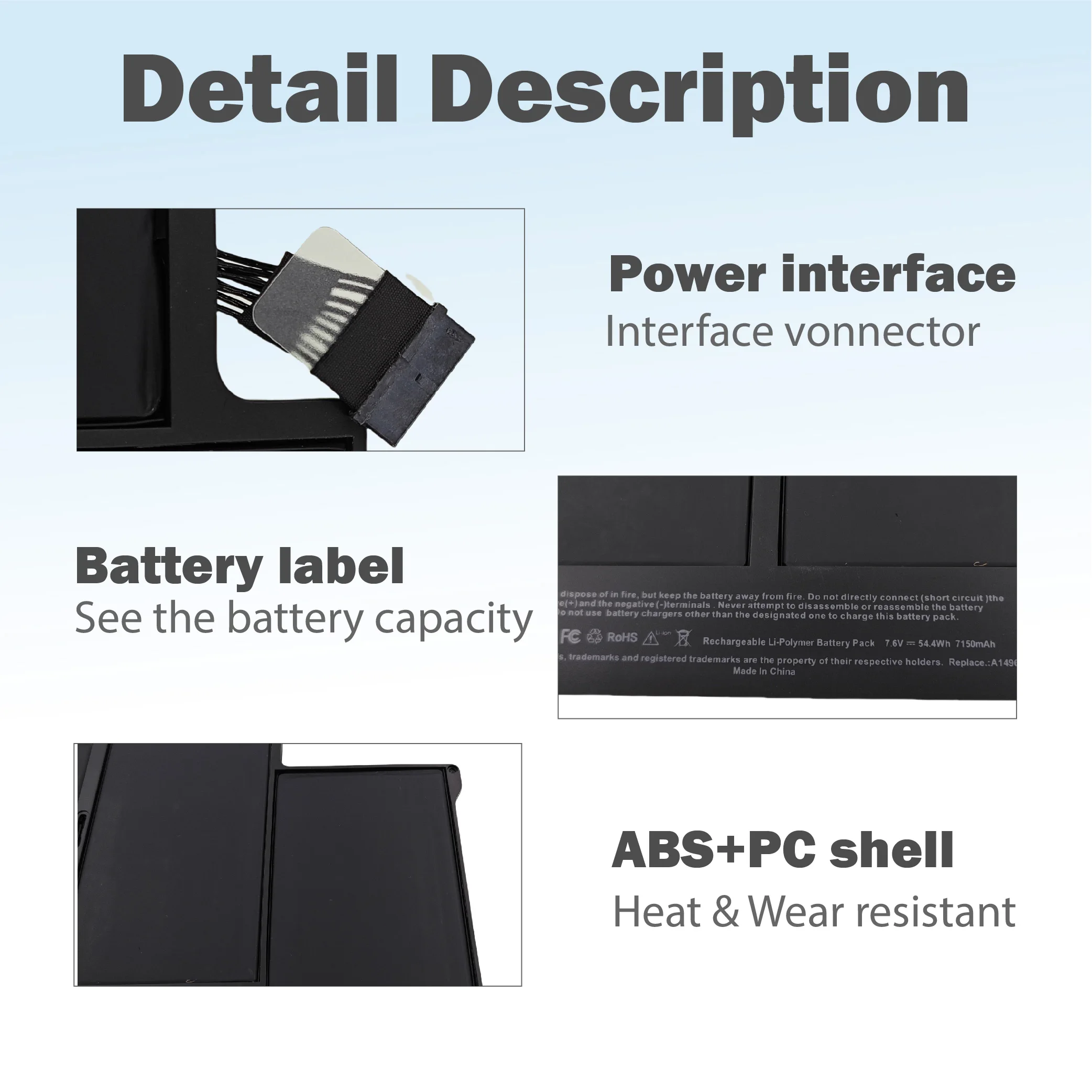 A1496 7150mAh 54.4Wh Laptop Battery Compatible For Macbook Air 13