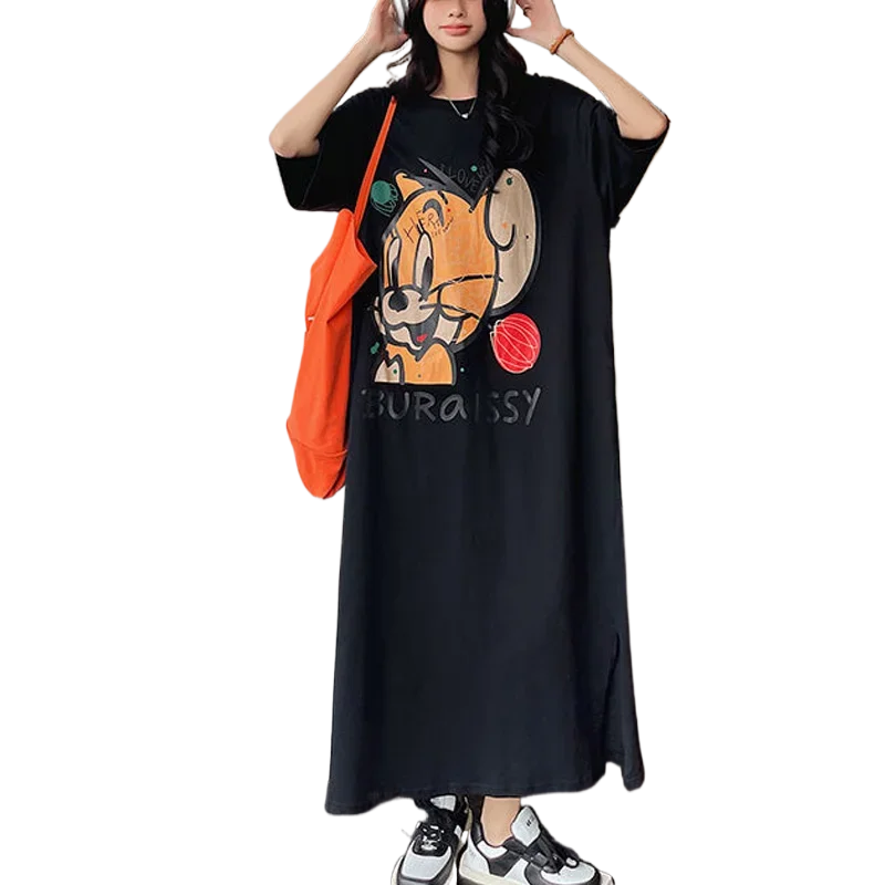 Women's Clothing Fashion Printing Straight Maxi Dress Summer Loose Pullovers Ladies Streetwear Women's Clothing O-neck Dresses