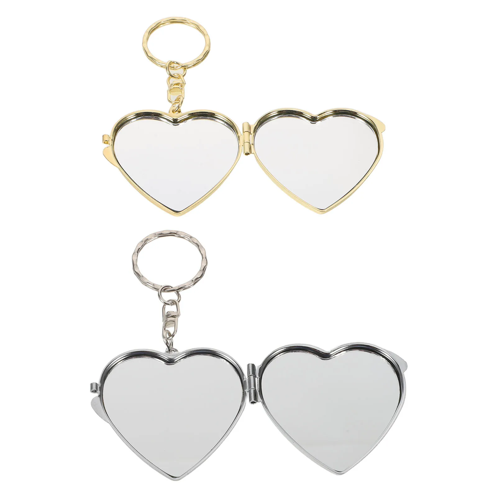 2 szt. składane lusterko dwustronne w kształcie serca, metalowy kompaktowy przenośny lusterko do makijażu, akcesorium podróżne, metalowa zawieszka