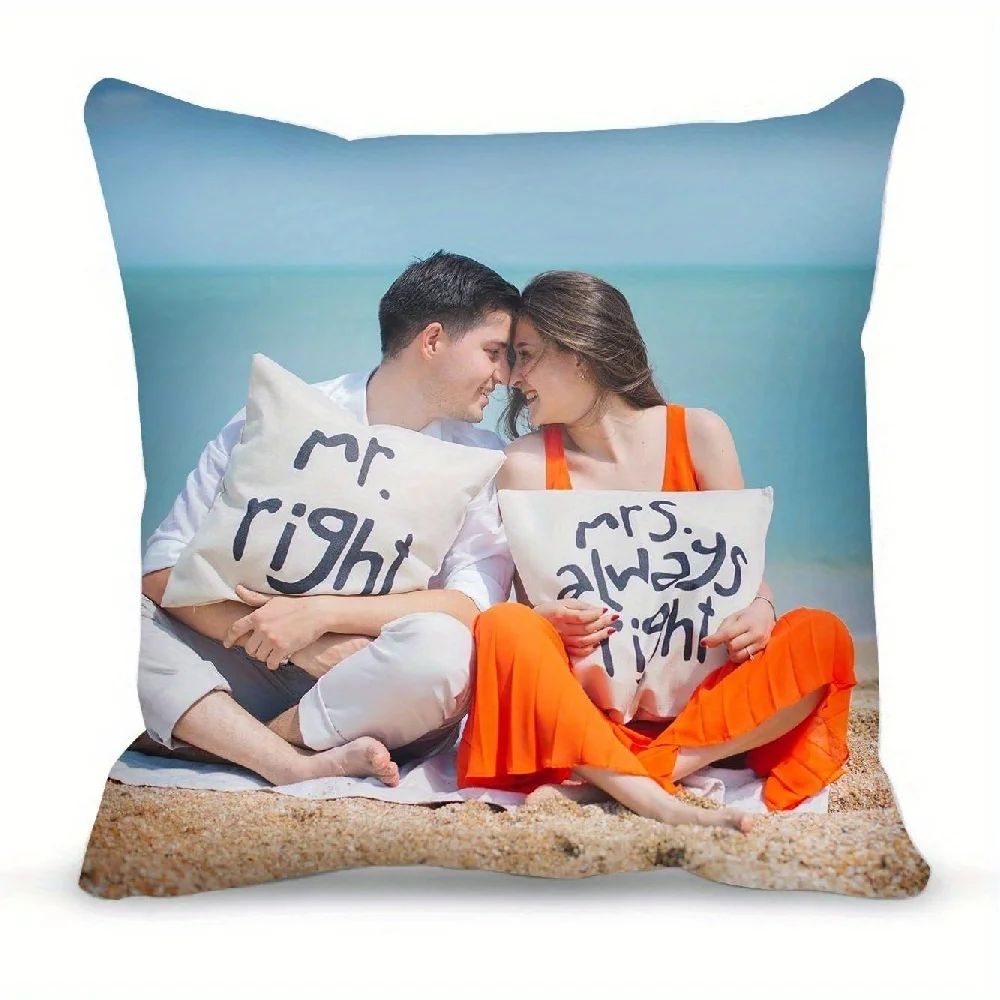 Custom Single Photo Throw Pillow, Double Sided Printing Cushion with Pillow Insert, Personalized Family Picture Gift