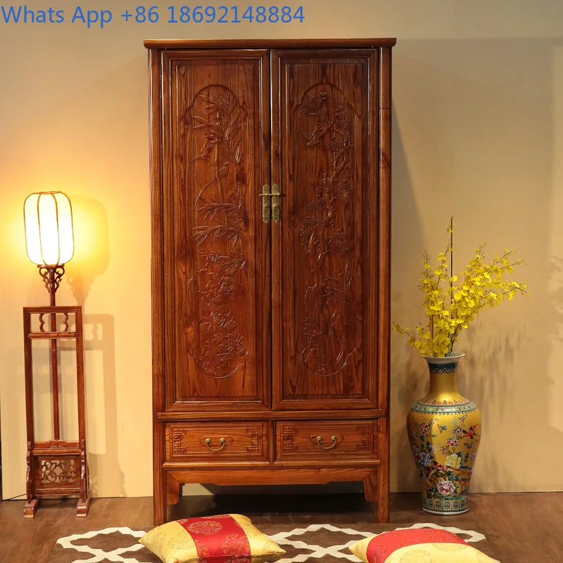 

Chinese Style Solid Wood Chest Cabinet Combination Furniture 4-Door Full Set Double Layer Cabinet Storage Cabinet Antique Style