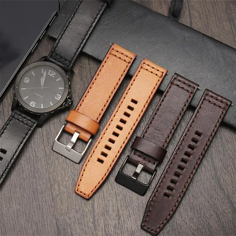 For Fossil JR1354|1487|1424 watchband Retro quick release genuine leather diesel strap black dark brown 22mm 24mm