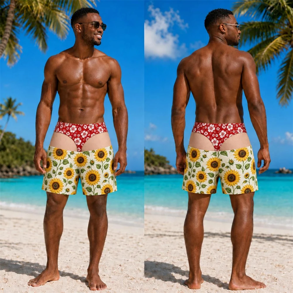 Sommer-Strandparty Neue Lustige Strandshorts für Männer 3D-Druck Kunstleder Hot Swim Trunks Schnelltrocknend Atmungsaktiv mit Kordelzug Boardshorts – Detail 4