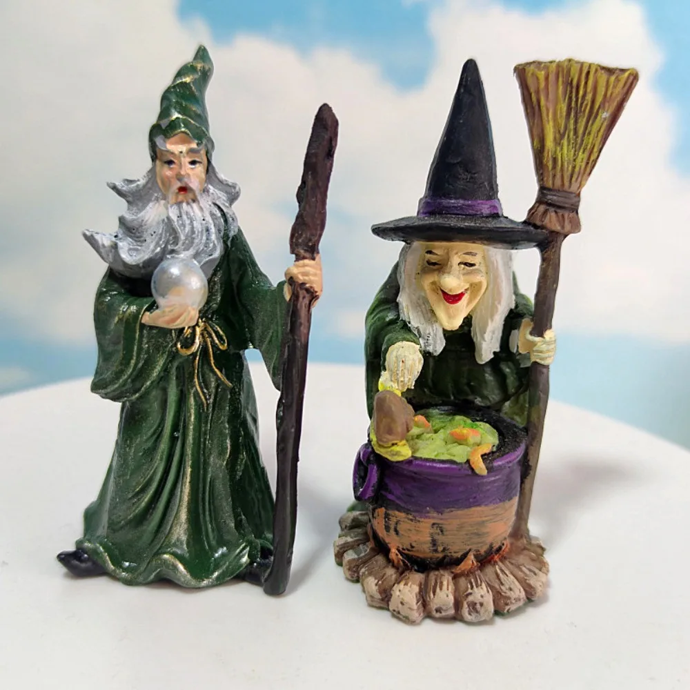 

Durable Resin Halloween Wizard Statue Mini Long Lasted Color Witch Figurines Hand Painted Desktop Ornaments Garden