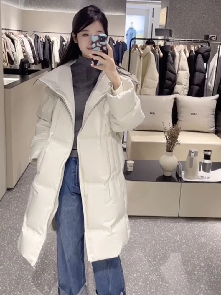 Weißer, übergroßer, langer Daunenmantel für Damen, Winter, Faion, koreanischer SLE-Brotmantel, verdickte Polyesterfaser, Wärme, Alltagskleidung