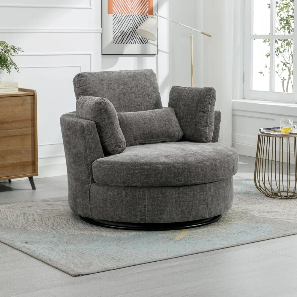42.2 W Swivel Barrel Accent Sofa with Pillows - 360 Degree Round Modern Oversized Arm Club Chair for Bedroom