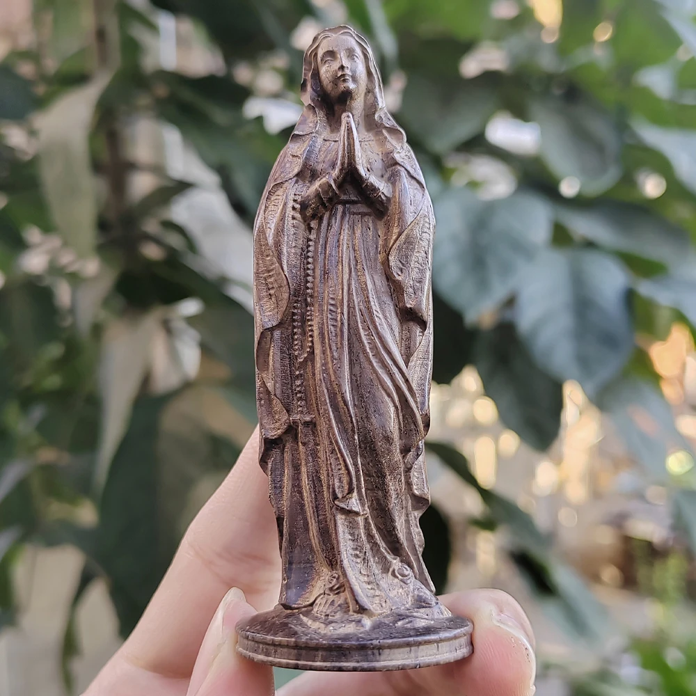 3.8 Inch Wooden Carved Virgin Mary Ornament, Hand-Carved, Traditional Style, Artistic Style, Suitable for Creative Desktop Decorations, Halloween Decorations, Living Room, Housewarming Gifts, Birthday Gifts, Home Decoration, Back-To-School Season Gifts
