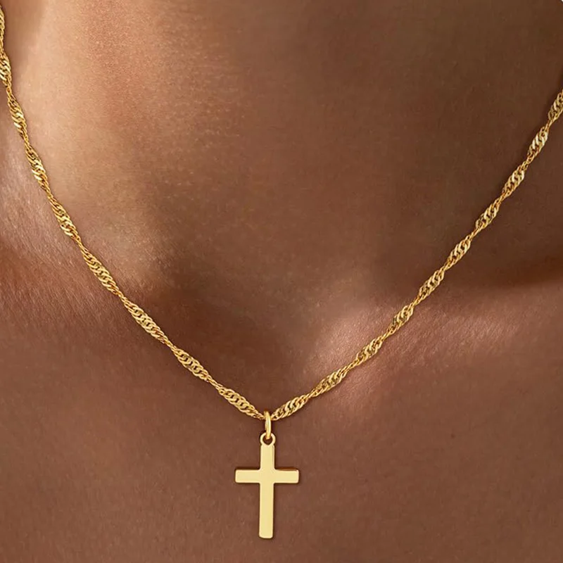 Minimalist Christian For Cross Necklace Women 18K Gold Plated Dainty Religious Jewelry Gift Trendy Non Tarnish Waterproof