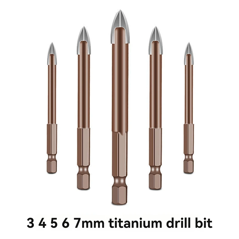 5PCS Titanium Masonry Drill Bit Masonry Drill Bit Titanium Masonry Drill Bit With Hex Shank 5PCS 3 4 5 6 7Mm Titanium Bit