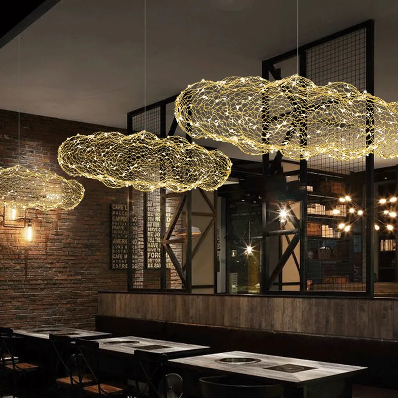 Iron Mesh Cloud Chandelier LED Hand Woven Cloud Lamps Nordic Industrial Style Villa Dining Room Staircase Living Room Chandelier