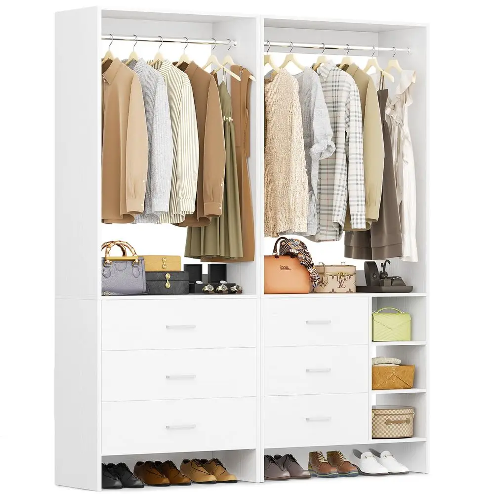 

Closet System with 6 Drawers, 4.5ft Wood Closet Organizer System, Walkin Closet or Small Closets Wardrobe, Clothes Rack with Ha