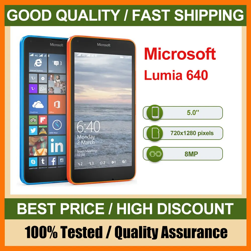 هاتف مايكروسوفت لوميا 640 الأصلي مصنوع في فنلندا غير مقفول يدعم اللغة الإنجليزية بحالة جيدة