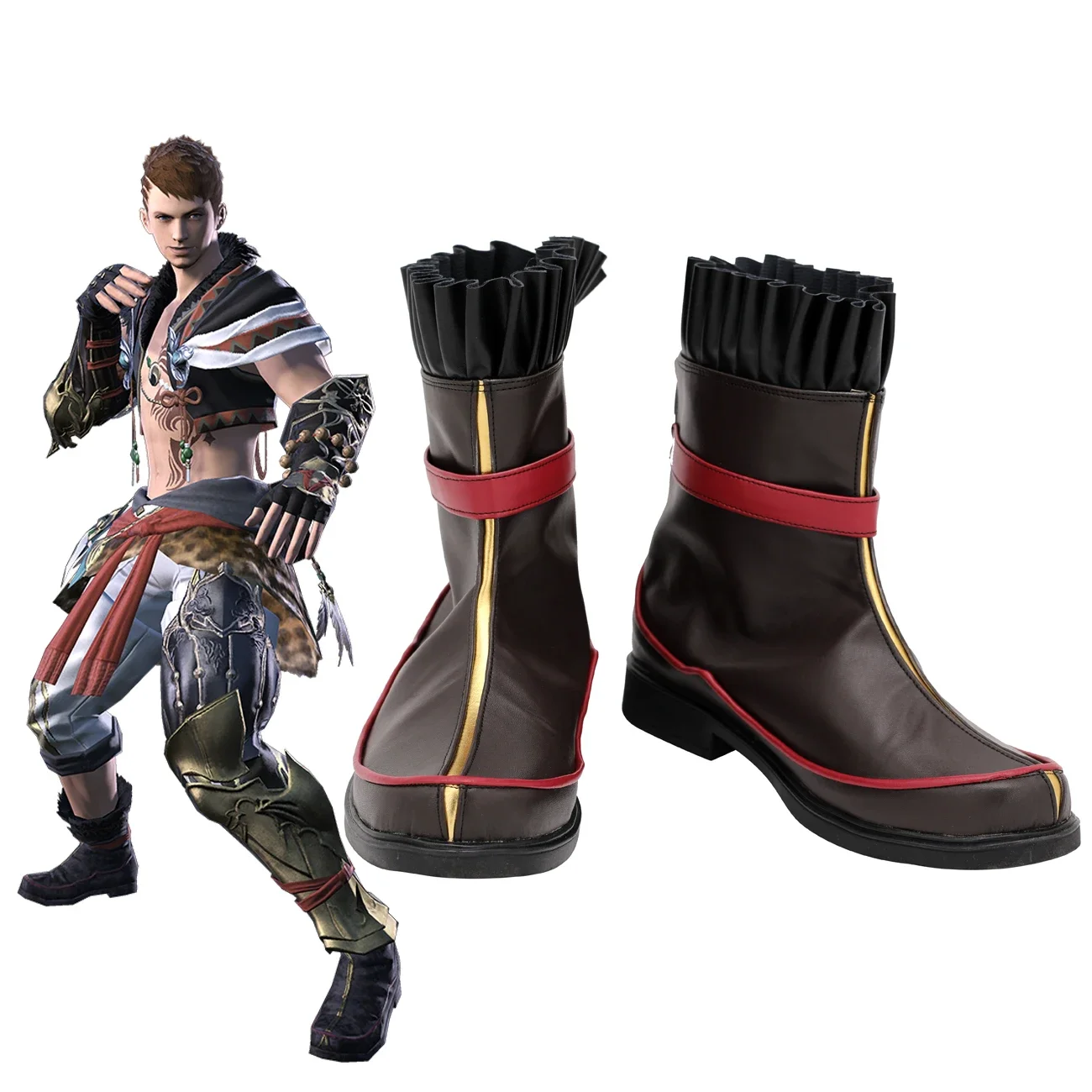 

Final Fantasy XIV FF14 Warrior of Light Monk Cosplay Boots Brown Shoes Custom Made Any Size