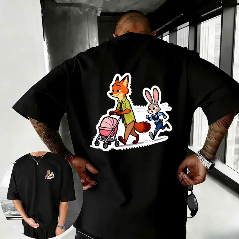 

2025-26 летняя футболка Disney Zootopia с рисунком хип-хопа из 100% хлопка с принтом, новая модная спортивная мужская футболка с анимацией