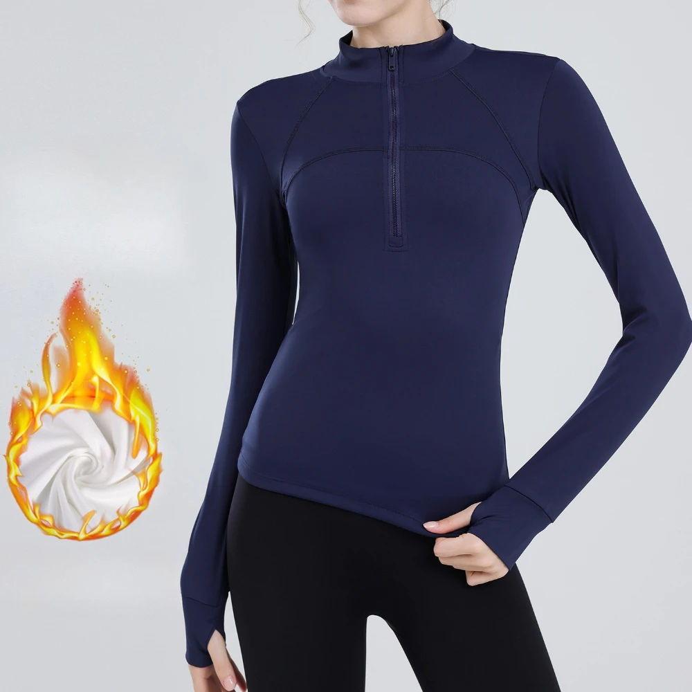 

Winter Warm Fleece Yoga Shirts Women's Half Zipper Long Sleeve Quick Dry Outdoor Running Sports T-Shirt Gym Fitness Exercise Top