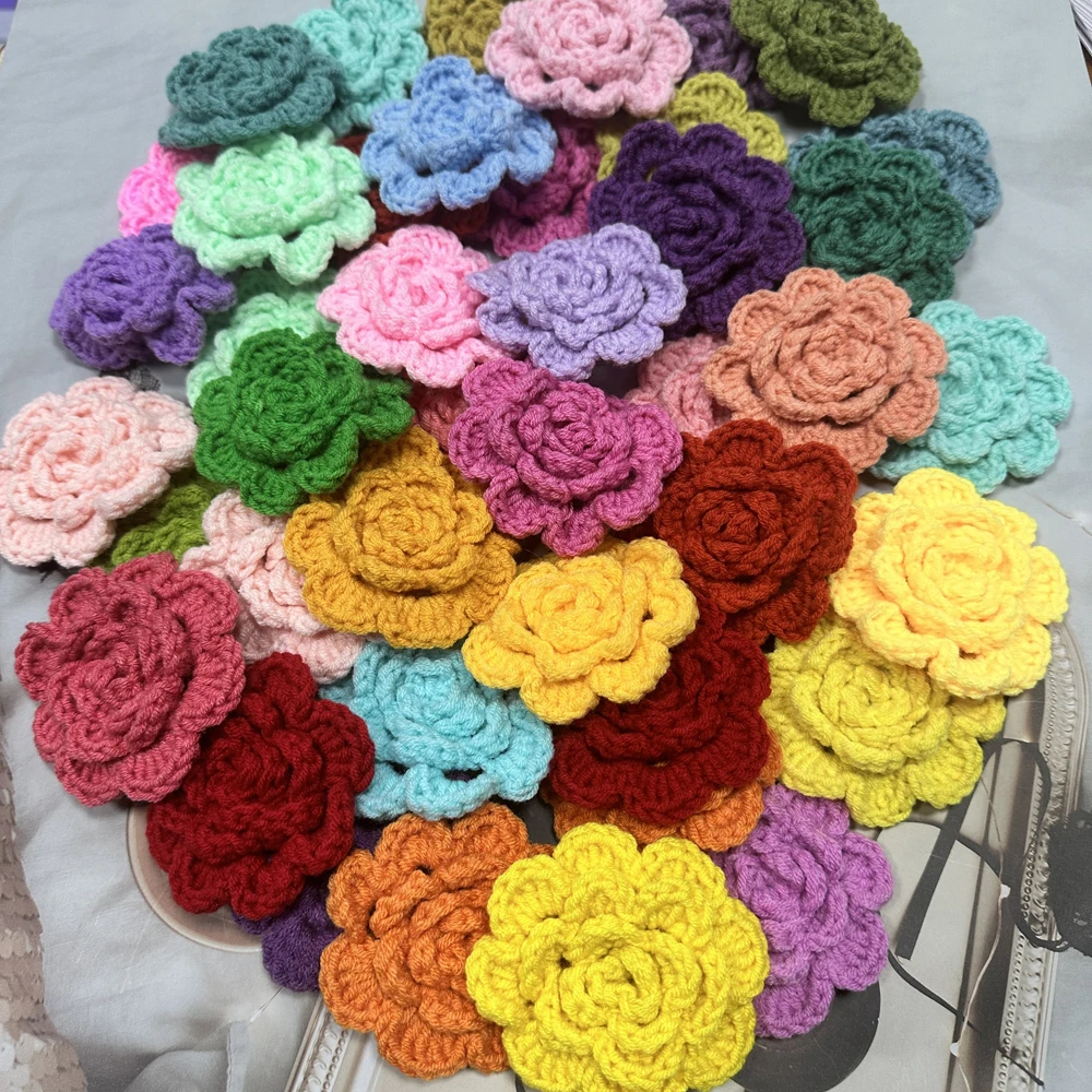 Knitting Flowers For Hairpin Hat Shoes Clothing Hand Crochet Fabric Pads DIY Craft Apparel Accessories 8cm