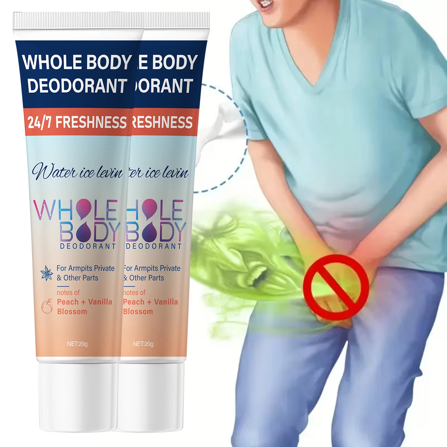 24/7 Freshness Whole Body Deodorant for Armpits & Private Parts with Hyaluronic Acid & Peach Vanilla Scent.