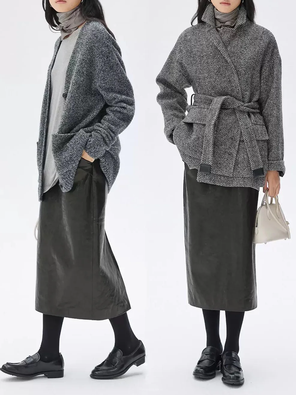 Spring Autumn Genuine Leather Skirt Oil-Waxed Vegetable-Tanned Sheepskin Elastic Waist Simple Straight Cut Back Slit mid Length