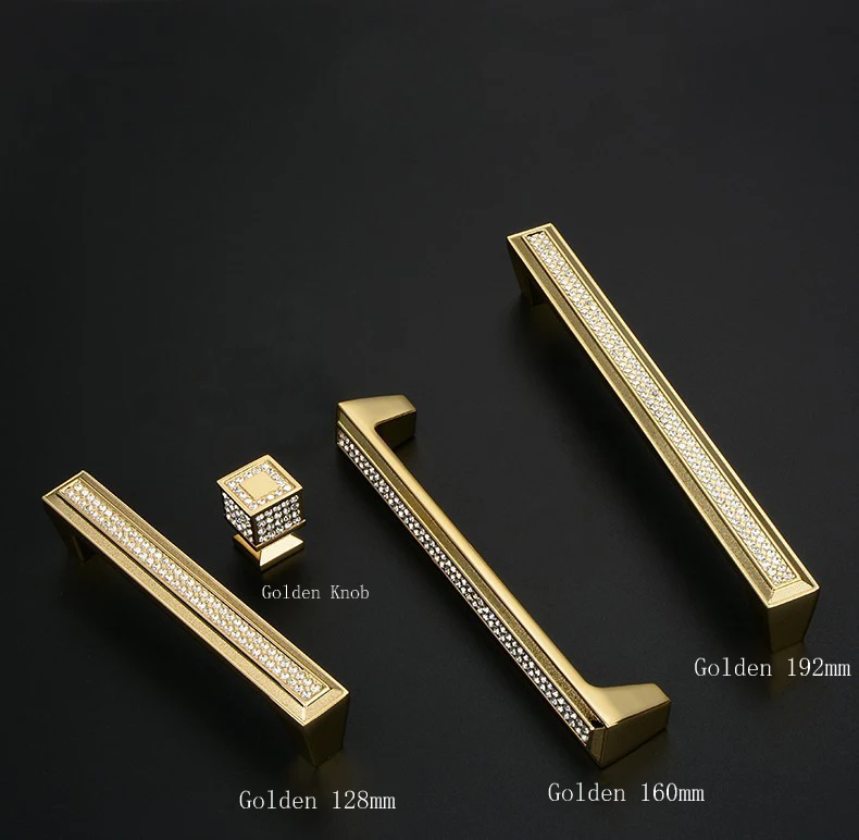 Luxury Crystal Glass Diamond Knob Furniture Golden Handle For Wardrobe Drawer Knob Kitchen Cabinets Cupboard Dresser Door Pulls