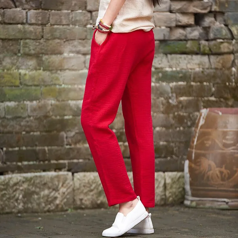 Women Cotton Long Pants Casual 2024 New Spring Summer Trousers with  Pockets Elastic High Waist Loose Vintage Original Pants