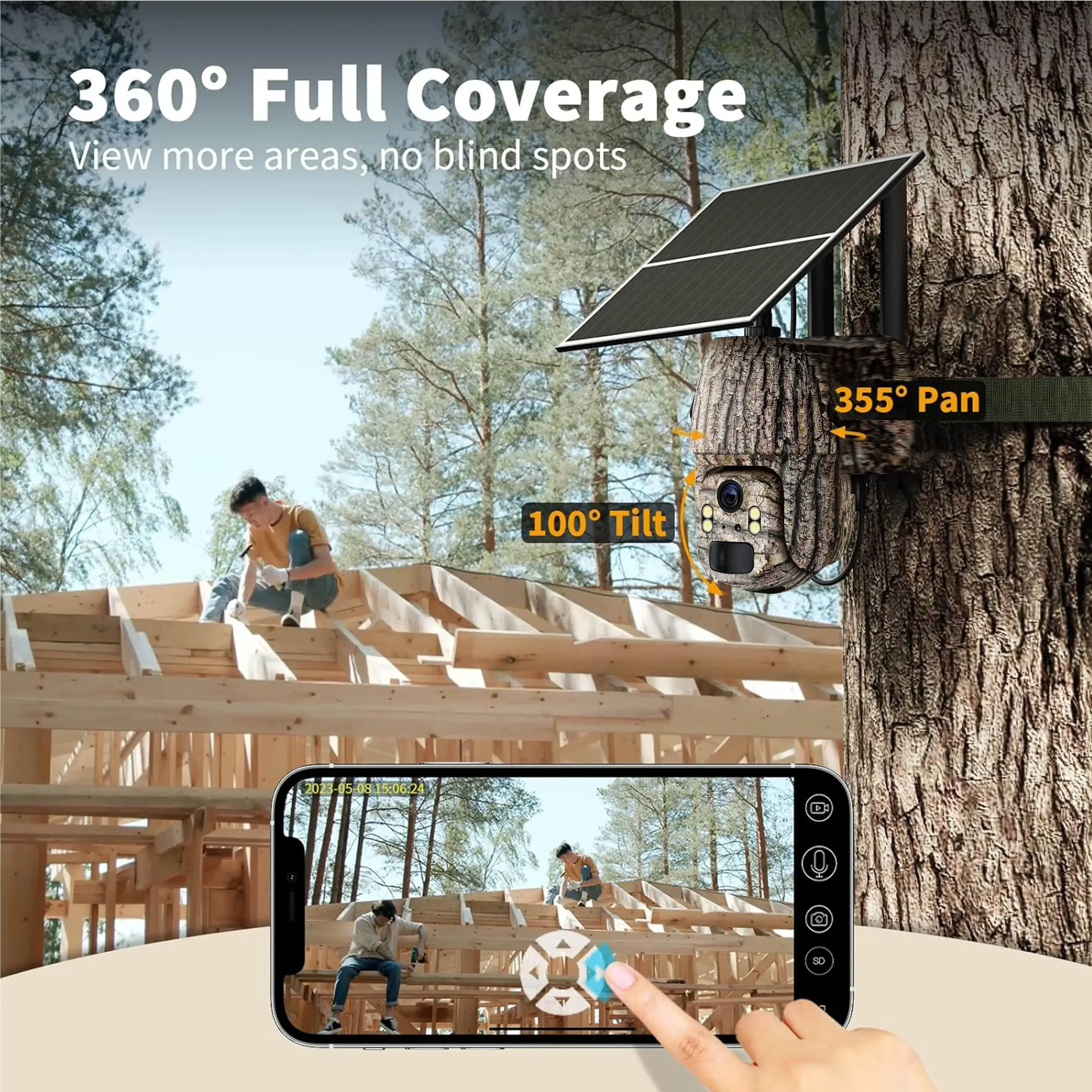 4G LTE Cellular Solar Surveillance Camouflage Security Camera – 2K HD Video 360° View,No WiFi, Remote APP Controlled,Waterproof,MotionActivated, NightVision, 4G Data Card Included