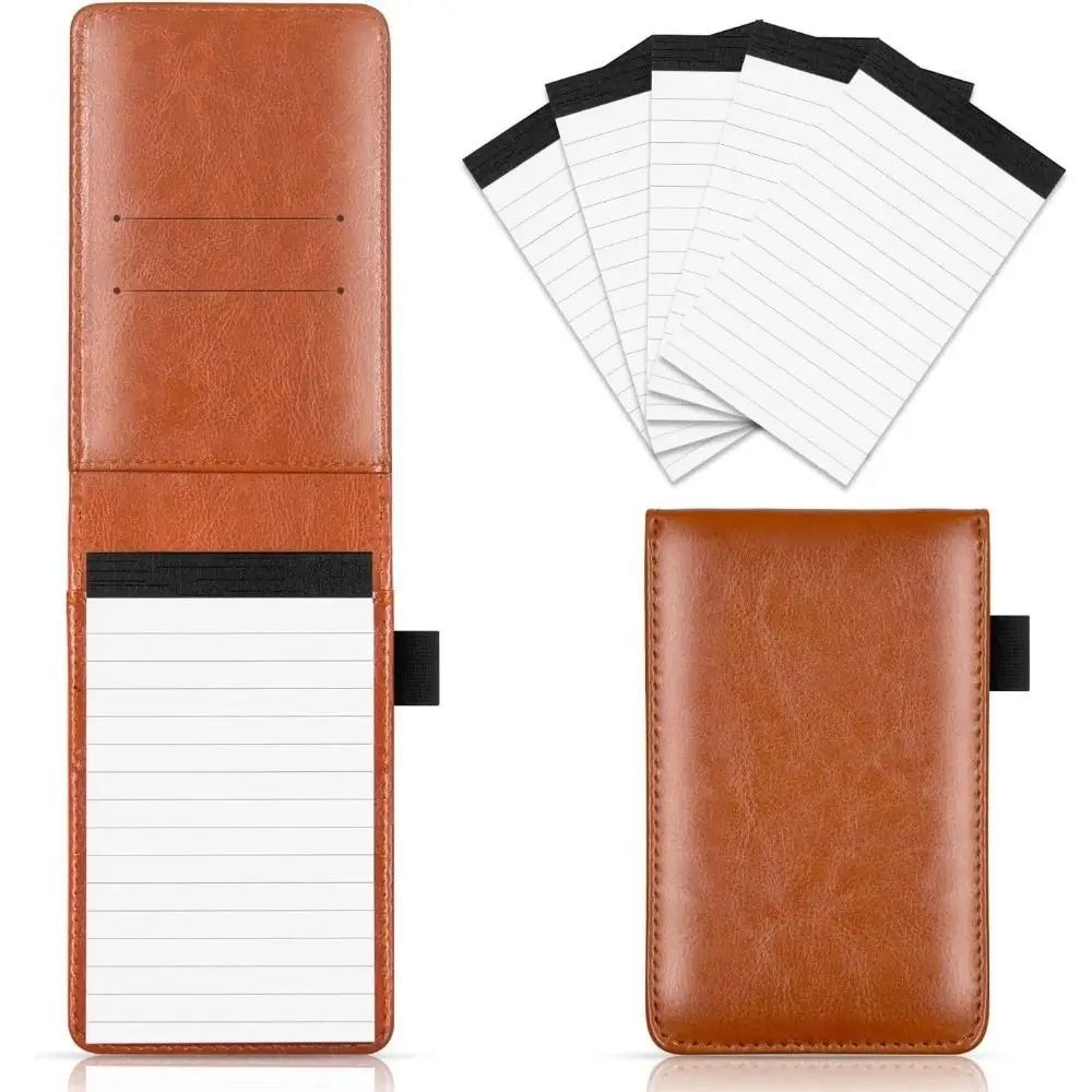 Portable A7 Size Mini Notebook Leather Cover Lined Paper Pocket Notepad Elastic Band 30 Sheets Business Memos Pocket Carry