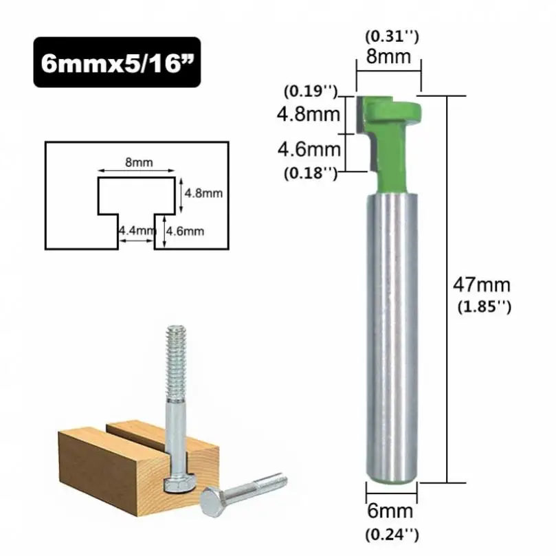 Carboneto sólido Keyhole Router Bits Set, Slot de madeira para trabalhar T, Hex Bolt Router Bit, Cria Haste, 6mm, 3Pcs por conjunto