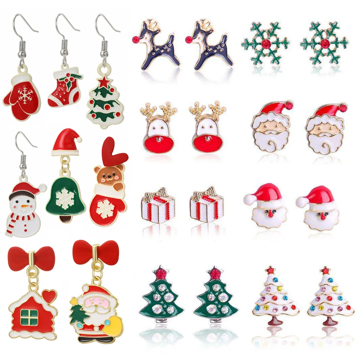 Fashion Christmas Santa Tree Snowflake Snowman Stud Hook Dangle Drop Earrings Jewelry For Women Girls Gift