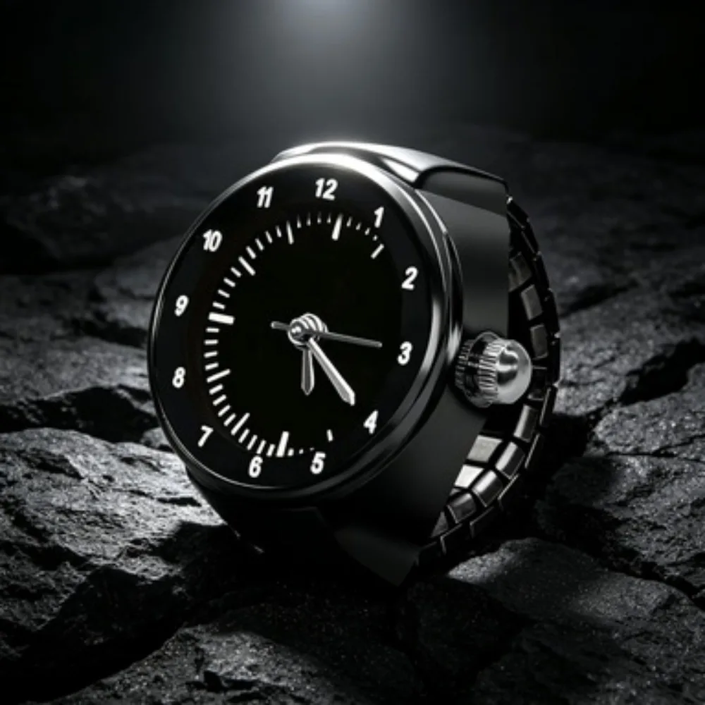 Vintage Punk Quartz Watches Finger White Black Color Creative Rings Women Men Mini Elastic Strap Clock Ring Creative Jewelry