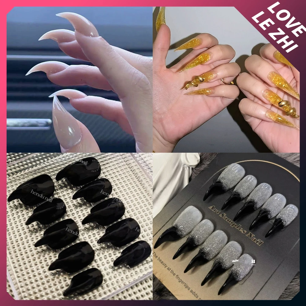 

Dark Spice Girl Long Beast Claw Handmade Reusable Press On Nails Glitter Cat Eyes Sequins Colorful Gradients Full Cover Nails