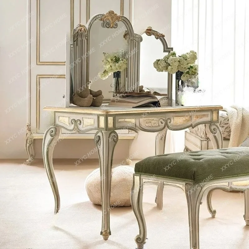 XX engraved light luxury simple table and chair combination dresser antique master bedroom old makeup table